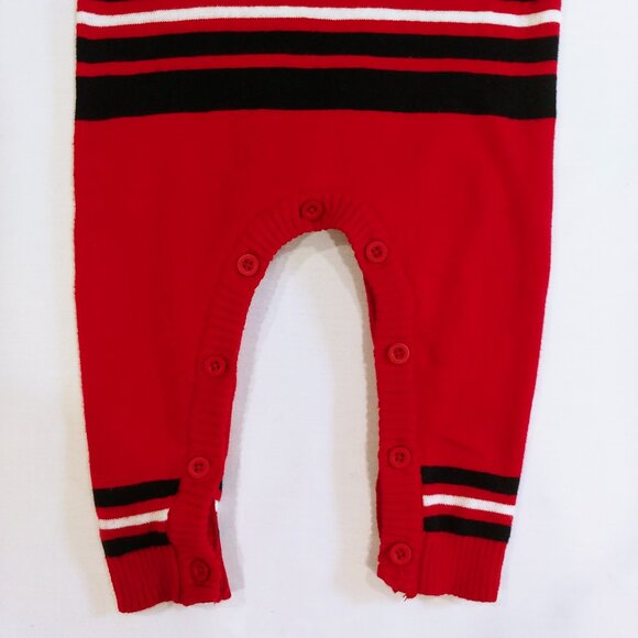 Joe Fresh Red Hockey Stripe Knitted Jumpsuit 6-12 Months - Picture 4 of 9